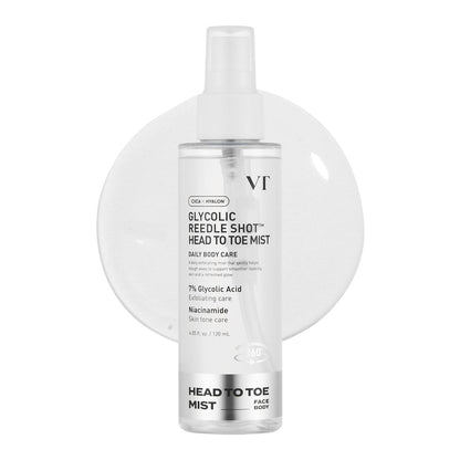 VT COSMETICS 7% Glycolic Acid Reedle Shot Head-to-Toe Mist with Niacinamide – Exfoliating Spray for Bumpy & Strawberry Skin, Dark Spots, Skin Texture, Keratosis Pilaris (4.05 fl oz) Avelisse