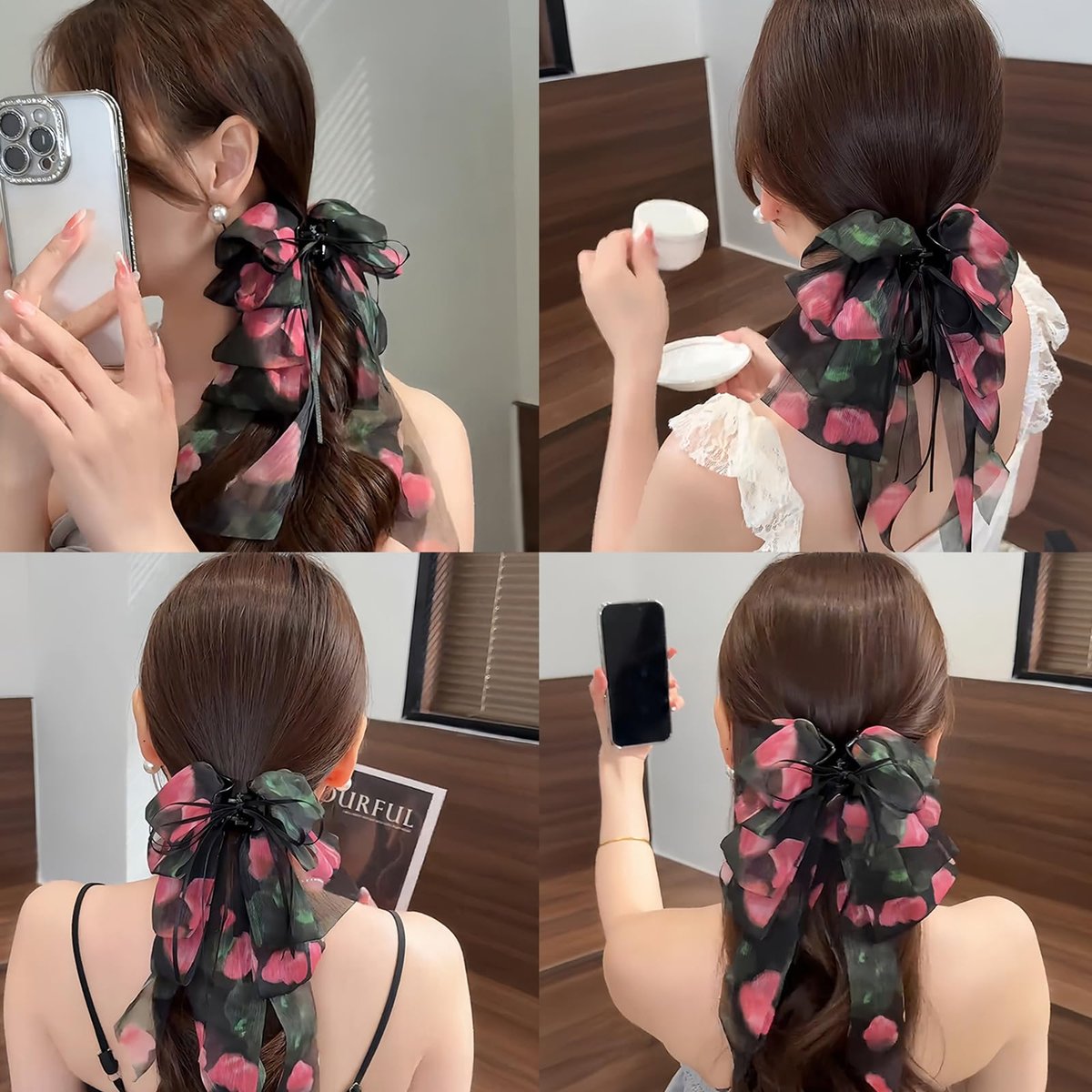 Black Rose Big Bow Hair Clip - Elegant French Ponytail Claw for Women, Daily Wedding Hair Styling Accessory for Thick & Thin Hair - görsel 3
