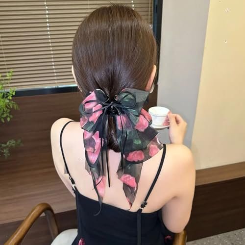 Black Rose Big Bow Hair Clip - Elegant French Ponytail Claw for Women, Daily Wedding Hair Styling Accessory for Thick & Thin Hair - görsel 14