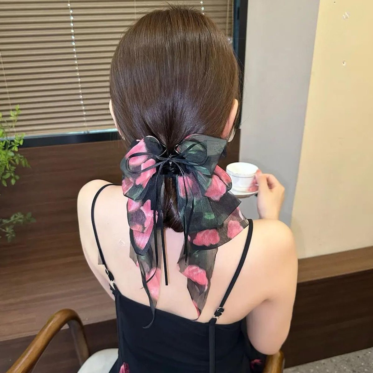 Black Rose Big Bow Hair Clip - Elegant French Ponytail Claw for Women, Daily Wedding Hair Styling Accessory for Thick & Thin Hair - görsel 13