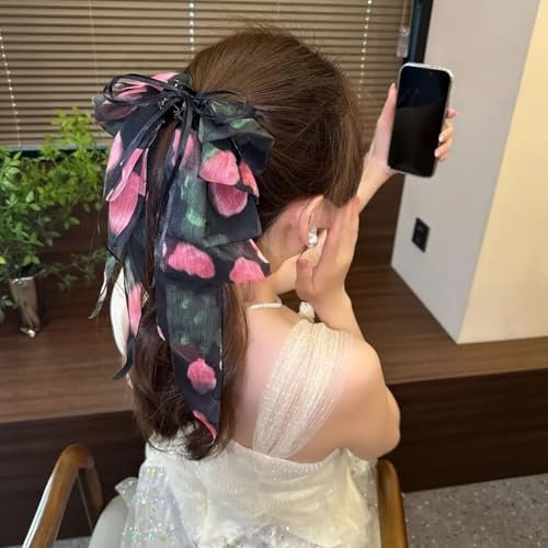 Black Rose Big Bow Hair Clip - Elegant French Ponytail Claw for Women, Daily Wedding Hair Styling Accessory for Thick & Thin Hair - görsel 12