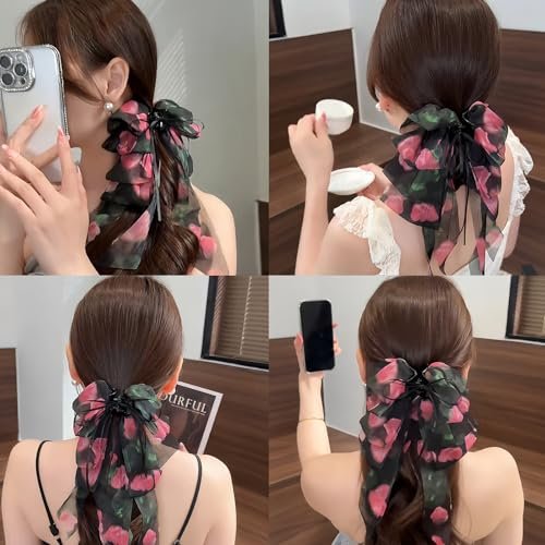 Black Rose Big Bow Hair Clip - Elegant French Ponytail Claw for Women, Daily Wedding Hair Styling Accessory for Thick & Thin Hair - görsel 4