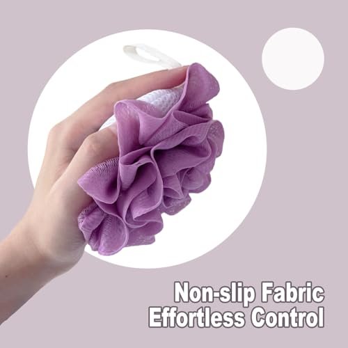 3 Pack Bath Loofah Shower Sponges with Soap Bags - Dual-Use Exfoliating Body Scrubber for Women & Men (White, Gray, Purple) - görsel 12
