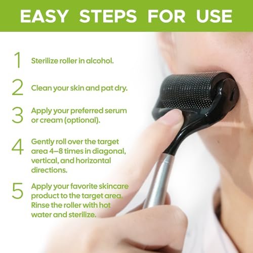 USEENN Ultra Wide Titanium Derma Roller 0.25mm - Microneedling Roller for Face, Hair, Beard, Scalp, Skin - Metal Handle for Women and Men Avelisse