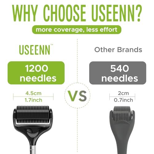 USEENN Ultra Wide Titanium Derma Roller 0.25mm - Microneedling Roller for Face, Hair, Beard, Scalp, Skin - Metal Handle for Women and Men Avelisse