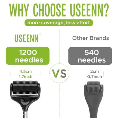 USEENN Ultra Wide Titanium Derma Roller 0.25mm - Microneedling Roller for Face, Hair, Beard, Scalp, Skin - Metal Handle for Women and Men Avelisse