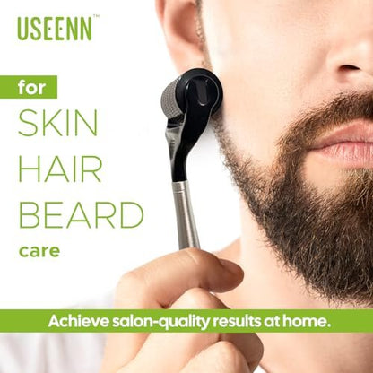USEENN Ultra Wide Titanium Derma Roller 0.25mm - Microneedling Roller for Face, Hair, Beard, Scalp, Skin - Metal Handle for Women and Men Avelisse