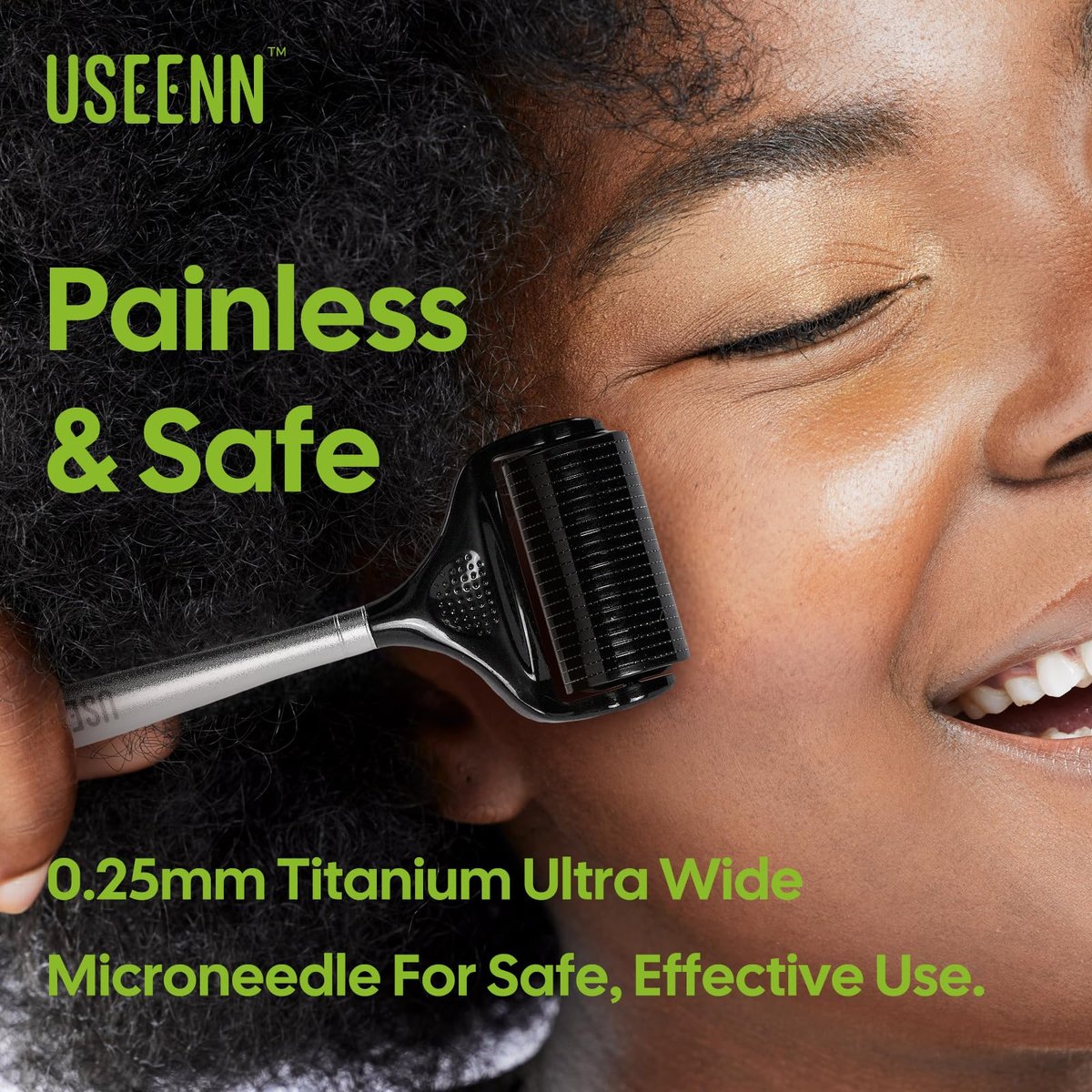 USEENN Ultra Wide Titanium Derma Roller 0.25mm - Microneedling Roller for Face, Hair, Beard, Scalp, Skin - Metal Handle for Women and Men Avelisse