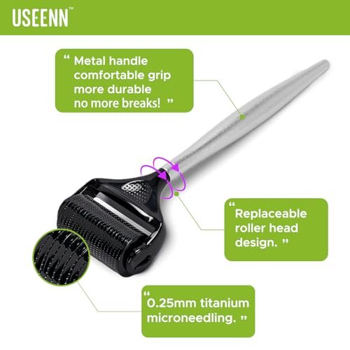 USEENN Ultra Wide Titanium Derma Roller 0.25mm - Microneedling Roller for Face, Hair, Beard, Scalp, Skin - Metal Handle for Women and Men Avelisse