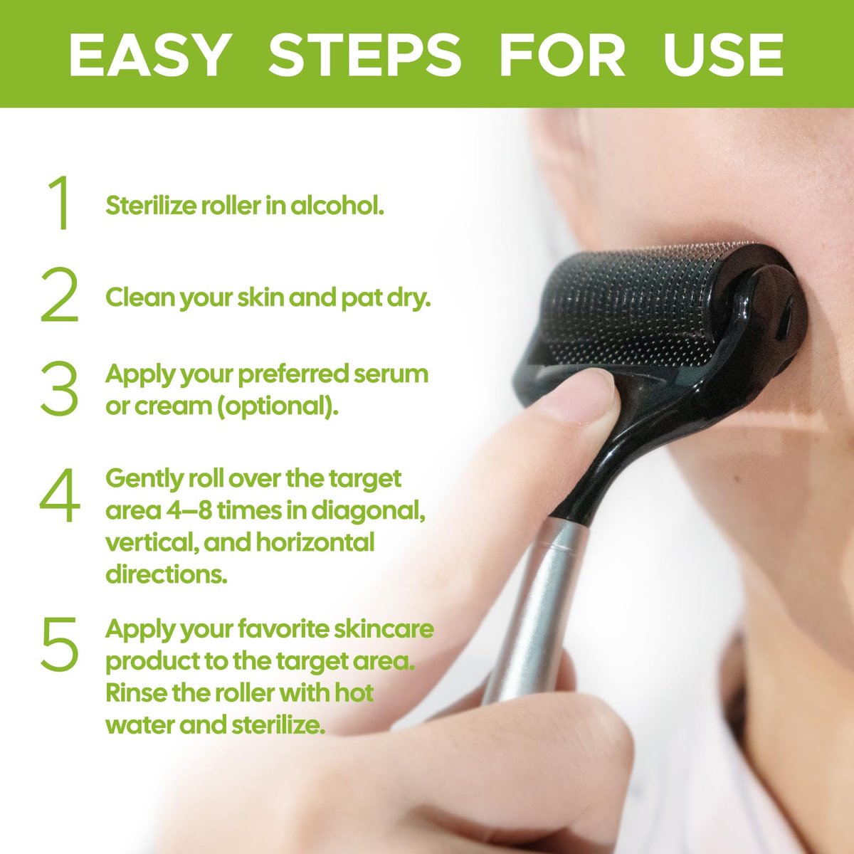 USEENN Ultra Wide Titanium Derma Roller 0.25mm - Microneedling Roller for Face, Hair, Beard, Scalp, Skin - Metal Handle for Women and Men Avelisse