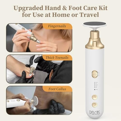 PELCAS 8-in-1 Cordless Nail Drill: Electric Nail Filer with LED Light & Foot Callus Remover - 5 Speeds, Rechargeable, Golden Avelisse