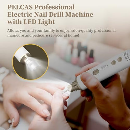 PELCAS 8-in-1 Cordless Nail Drill: Electric Nail Filer with LED Light & Foot Callus Remover - 5 Speeds, Rechargeable, Golden Avelisse