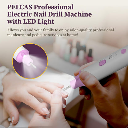 PELCAS Toenail Grinder for Thick Toenails - 8 in 1 Manicure & Pedicure Kit, Cordless Nail Drill with LED Light, Electric Foot Callus Remover, 5 Speeds, Pink Avelisse