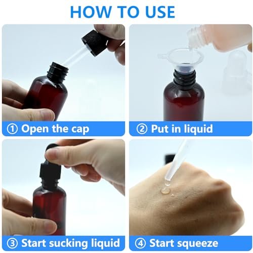 AskBed 4 Pack 2 Oz (50ml) Amber Plastic Essential Dropper Bottles with Funnel and Labels for Liquid Storage - görsel 6