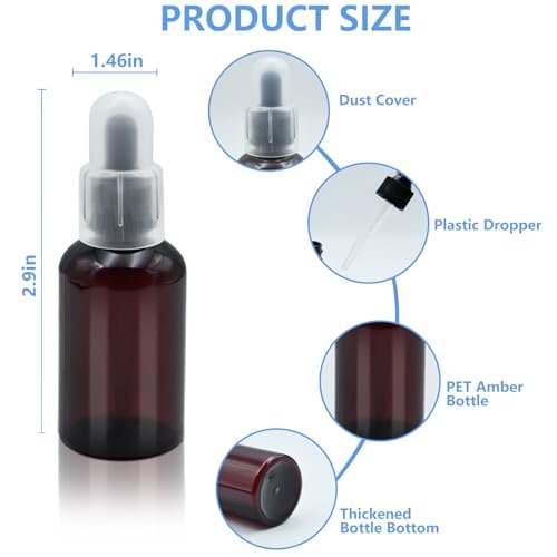 AskBed 4 Pack 2 Oz (50ml) Amber Plastic Essential Dropper Bottles with Funnel and Labels for Liquid Storage - görsel 4