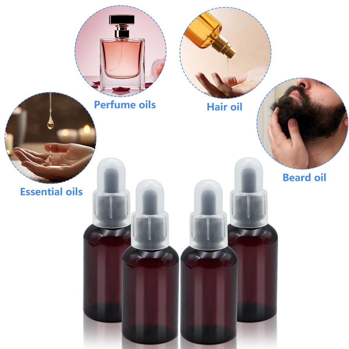 AskBed 4 Pack 2 Oz (50ml) Amber Plastic Essential Dropper Bottles with Funnel and Labels for Liquid Storage - görsel 7