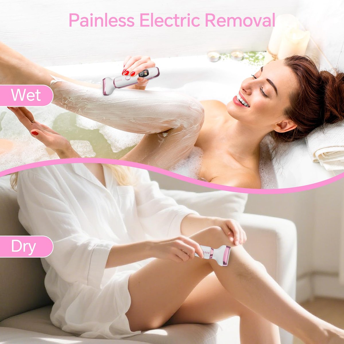 Electric Razor for Women – 4-in-1 Bikini Trimmer & Body Shaver, Painless Wet/Dry Hair Removal for Face, Nose, Eyebrows, Arms, Legs, Armpit, Underarm, Pubic Area, Rechargeable (Pink) - görsel 9