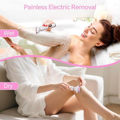 Electric Razor for Women – 4-in-1 Bikini Trimmer & Body Shaver, Painless Wet/Dry Hair Removal for Face, Nose, Eyebrows, Arms, Legs, Armpit, Underarm, Pubic Area, Rechargeable (Pink)