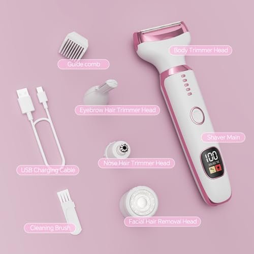 Electric Razor for Women – 4-in-1 Bikini Trimmer & Body Shaver, Painless Wet/Dry Hair Removal for Face, Nose, Eyebrows, Arms, Legs, Armpit, Underarm, Pubic Area, Rechargeable (Pink) - görsel 12