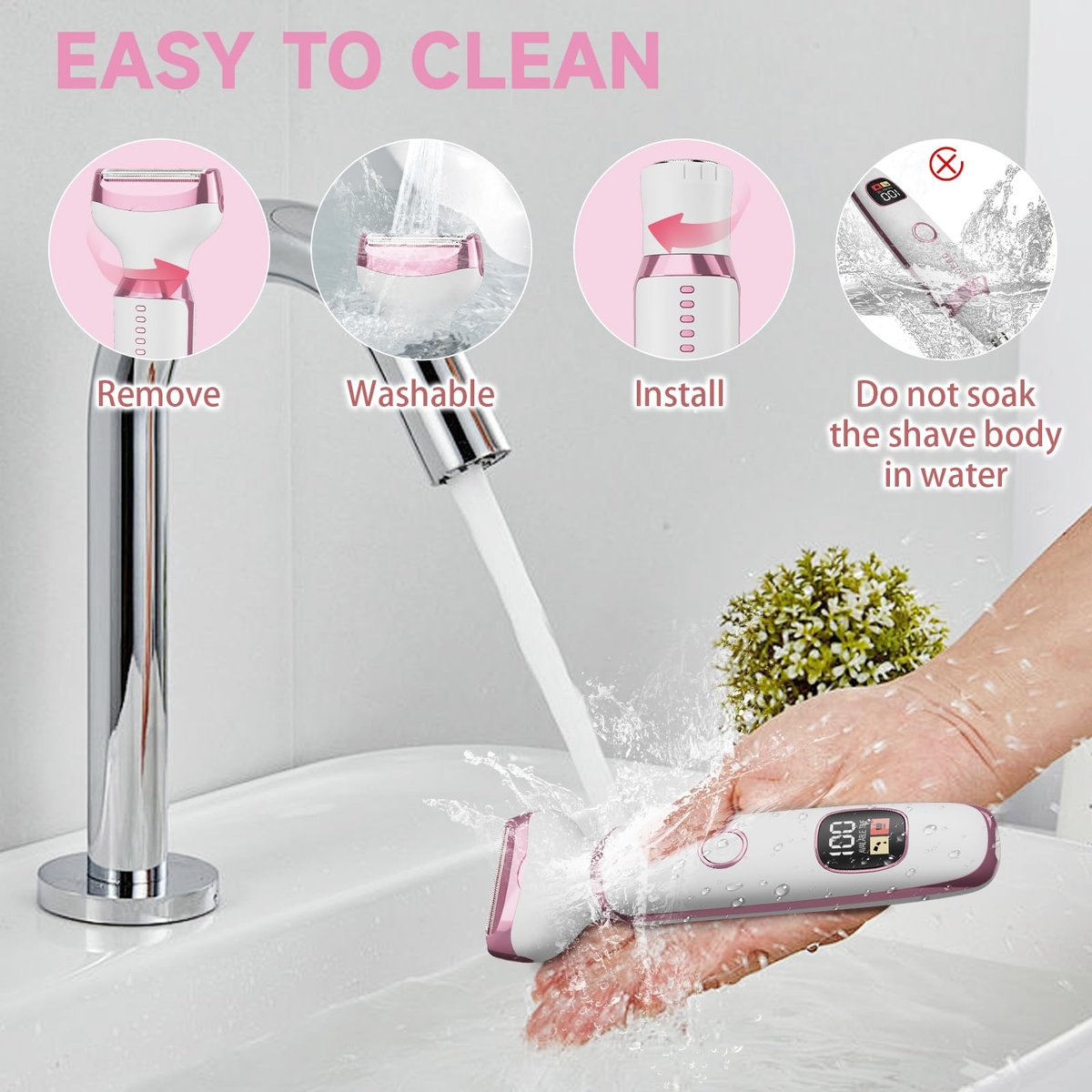 Electric Razor for Women – 4-in-1 Bikini Trimmer & Body Shaver, Painless Wet/Dry Hair Removal for Face, Nose, Eyebrows, Arms, Legs, Armpit, Underarm, Pubic Area, Rechargeable (Pink) - görsel 13