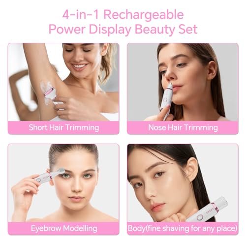 Electric Razor for Women – 4-in-1 Bikini Trimmer & Body Shaver, Painless Wet/Dry Hair Removal for Face, Nose, Eyebrows, Arms, Legs, Armpit, Underarm, Pubic Area, Rechargeable (Pink) - görsel 6