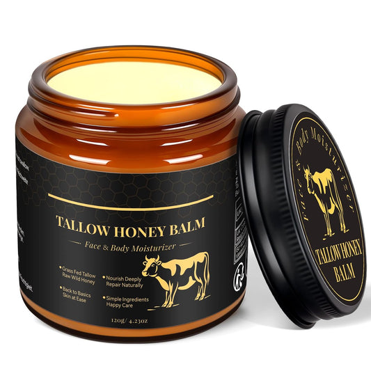 WOPD Grass Fed Beef Tallow & Honey Balm for Face & Body – Deeply Moisturizing, 4.23 oz (120g)