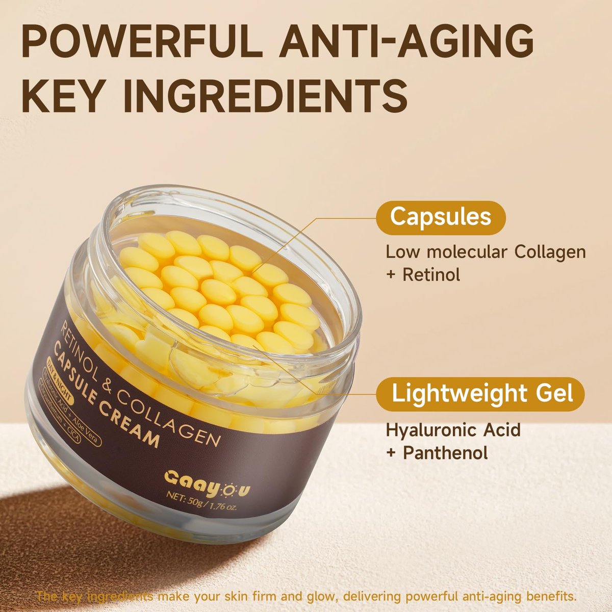 Gaayou Deep Retinol Collagen Capsule Cream - Anti Aging Face Moisturizer with Hyaluronic Acid for Day and Night, Firming & Wrinkle Reduction, 1.76 oz Avelisse