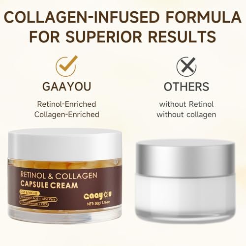 Gaayou Deep Retinol Collagen Capsule Cream - Anti Aging Face Moisturizer with Hyaluronic Acid for Day and Night, Firming & Wrinkle Reduction, 1.76 oz Avelisse