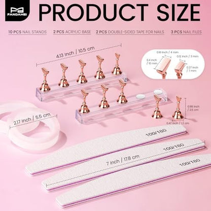 Fandamei Metallic Nail Stand - Rose Gold Nail Holder for Painting Press On Nails, Nail Art Tools, Acrylic Nail Stand