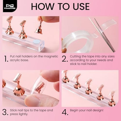Fandamei Metallic Nail Stand - Rose Gold Nail Holder for Painting Press On Nails, Nail Art Tools, Acrylic Nail Stand