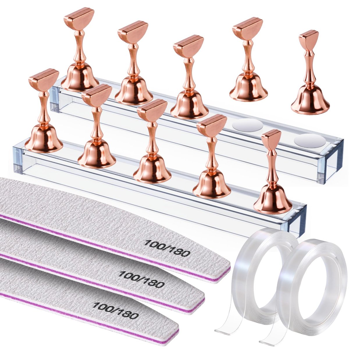 Fandamei Metallic Nail Stand - Rose Gold Nail Holder for Painting Press On Nails, Nail Art Tools, Acrylic Nail Stand - görsel 1