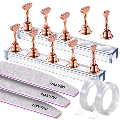 Fandamei Metallic Nail Stand - Rose Gold Nail Holder for Painting Press On Nails, Nail Art Tools, Acrylic Nail Stand
