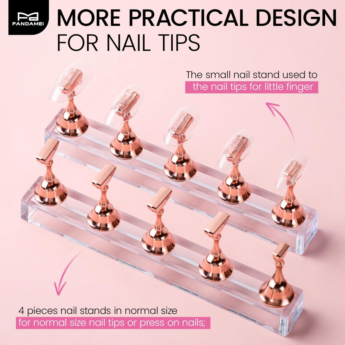 Fandamei Metallic Nail Stand - Rose Gold Nail Holder for Painting Press On Nails, Nail Art Tools, Acrylic Nail Stand - görsel 7
