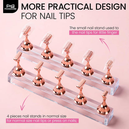 Fandamei Metallic Nail Stand - Rose Gold Nail Holder for Painting Press On Nails, Nail Art Tools, Acrylic Nail Stand