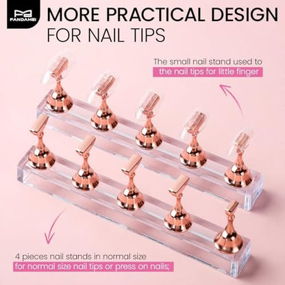 Fandamei Metallic Nail Stand - Rose Gold Nail Holder for Painting Press On Nails, Nail Art Tools, Acrylic Nail Stand