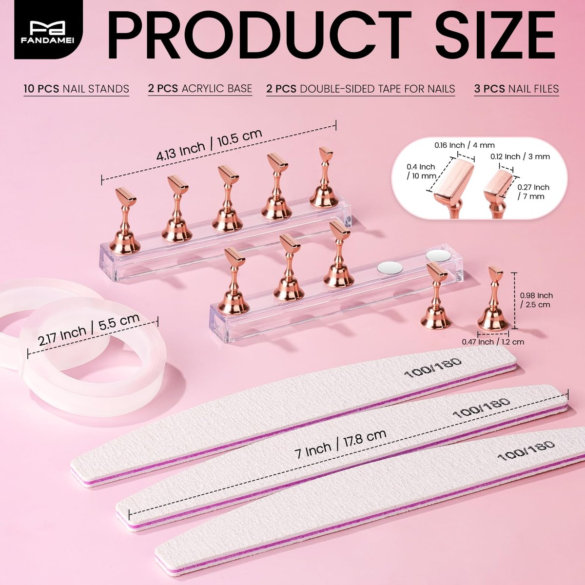 Fandamei Metallic Nail Stand - Rose Gold Nail Holder for Painting Press On Nails, Nail Art Tools, Acrylic Nail Stand - görsel 3