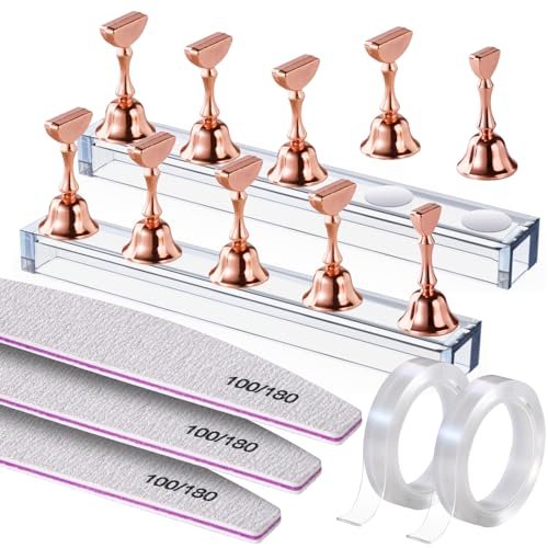 Fandamei Metallic Nail Stand - Rose Gold Nail Holder for Painting Press On Nails, Nail Art Tools, Acrylic Nail Stand - görsel 2