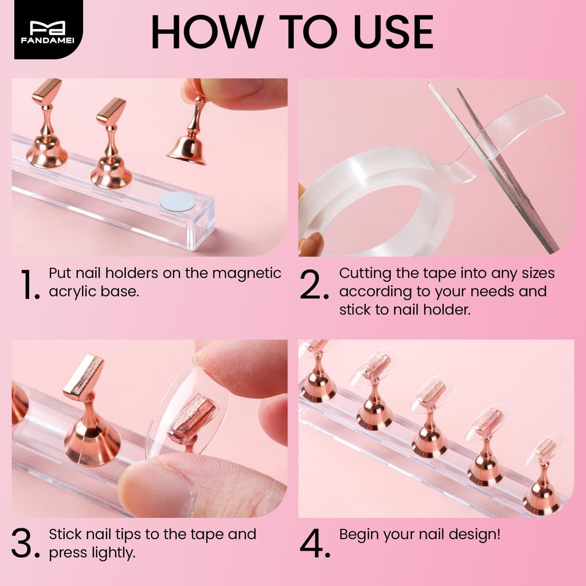 Fandamei Metallic Nail Stand - Rose Gold Nail Holder for Painting Press On Nails, Nail Art Tools, Acrylic Nail Stand - görsel 13