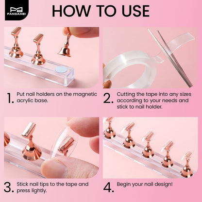 Fandamei Metallic Nail Stand - Rose Gold Nail Holder for Painting Press On Nails, Nail Art Tools, Acrylic Nail Stand