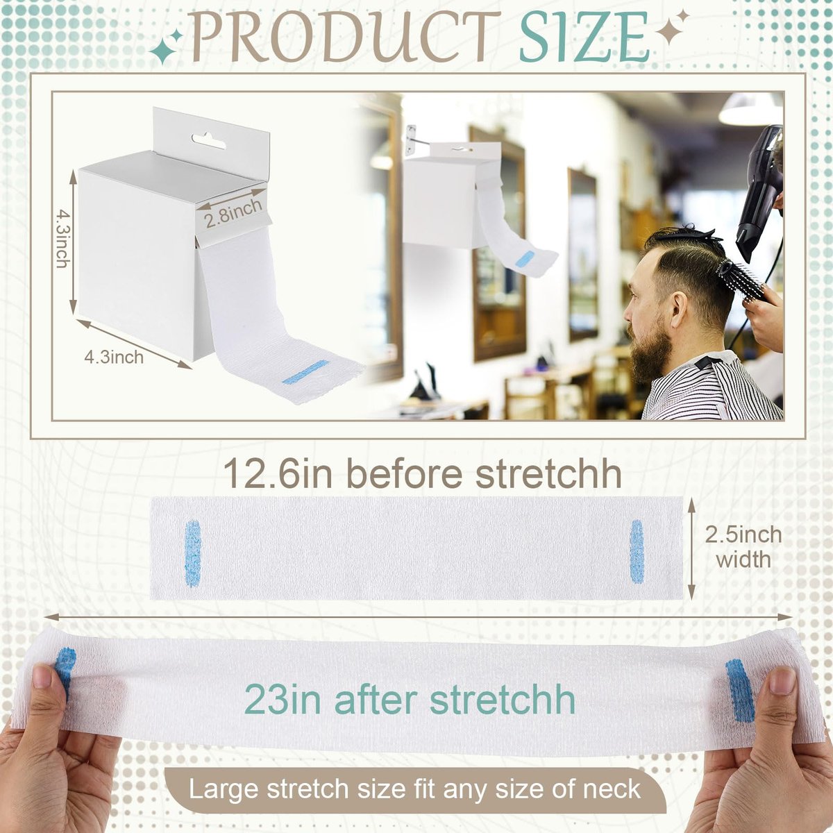 Marspark 5 Rolls Barber Paper Neck Strips with Hanging Dispenser - Professional Stretchy Paper Neck Tape for Hair Salons & Barbershops - görsel 4