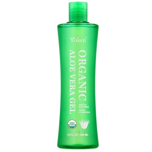 Yoken USDA Certified Organic Aloe Vera Gel 12oz – 99% Pure Aloe Vera Juice, Gel-to-Water Texture, Alcohol Free, No Added Fragrance, Cooling & Refreshing Summer Skincare for Face, Body & Hair Avelisse