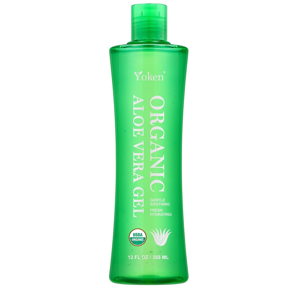Yoken USDA Certified Organic Aloe Vera Gel 12oz – 99% Pure Aloe Vera Juice, Gel-to-Water Texture, Alcohol Free, No Added Fragrance, Cooling & Refreshing Summer Skincare for Face, Body & Hair Avelisse