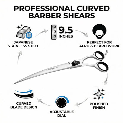 Regale Barber Supply 9.5-Inch Afro and Beard Deluxe Barber Curved Shear – Hand-Crafted Japanese Steel