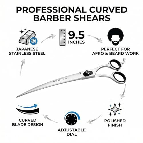 Regale Barber Supply 9.5-Inch Afro and Beard Deluxe Barber Curved Shear – Hand-Crafted Japanese Steel - görsel 6
