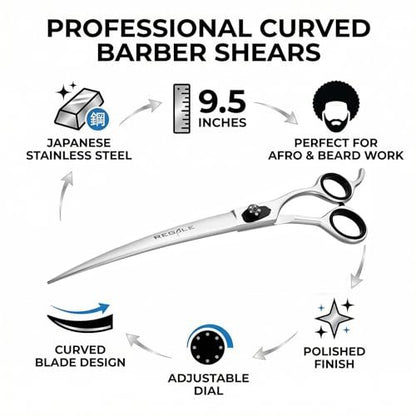 Regale Barber Supply 9.5-Inch Afro and Beard Deluxe Barber Curved Shear – Hand-Crafted Japanese Steel