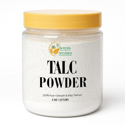 Herbs Botanica Talcum Powder 8 oz - Unscented Fine Talc for Body Freshness, DIY Cosmetics, Personal Care & Craft Use