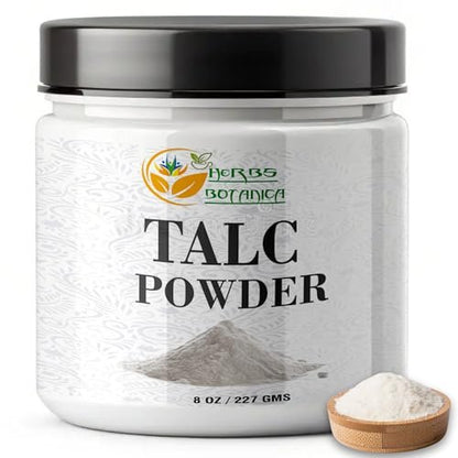Herbs Botanica Talcum Powder 8 oz - Unscented Fine Talc for Body Freshness, DIY Cosmetics, Personal Care & Craft Use