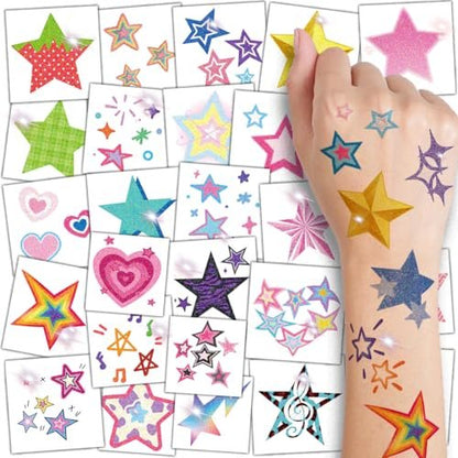 CHARLENT Glitter Stars Temporary Tattoos for Kids - 74 Individually Sheets, Waterproof & Easy Peel, Perfect for Birthday Party Favors & School Rewards
