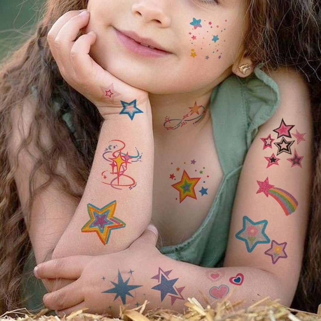 CHARLENT Glitter Stars Temporary Tattoos for Kids - 74 Individually Sheets, Waterproof & Easy Peel, Perfect for Birthday Party Favors & School Rewards - görsel 7
