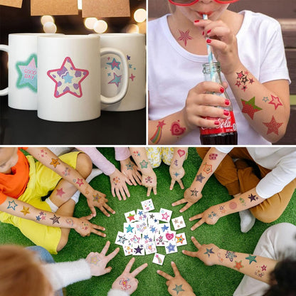 CHARLENT Glitter Stars Temporary Tattoos for Kids - 74 Individually Sheets, Waterproof & Easy Peel, Perfect for Birthday Party Favors & School Rewards